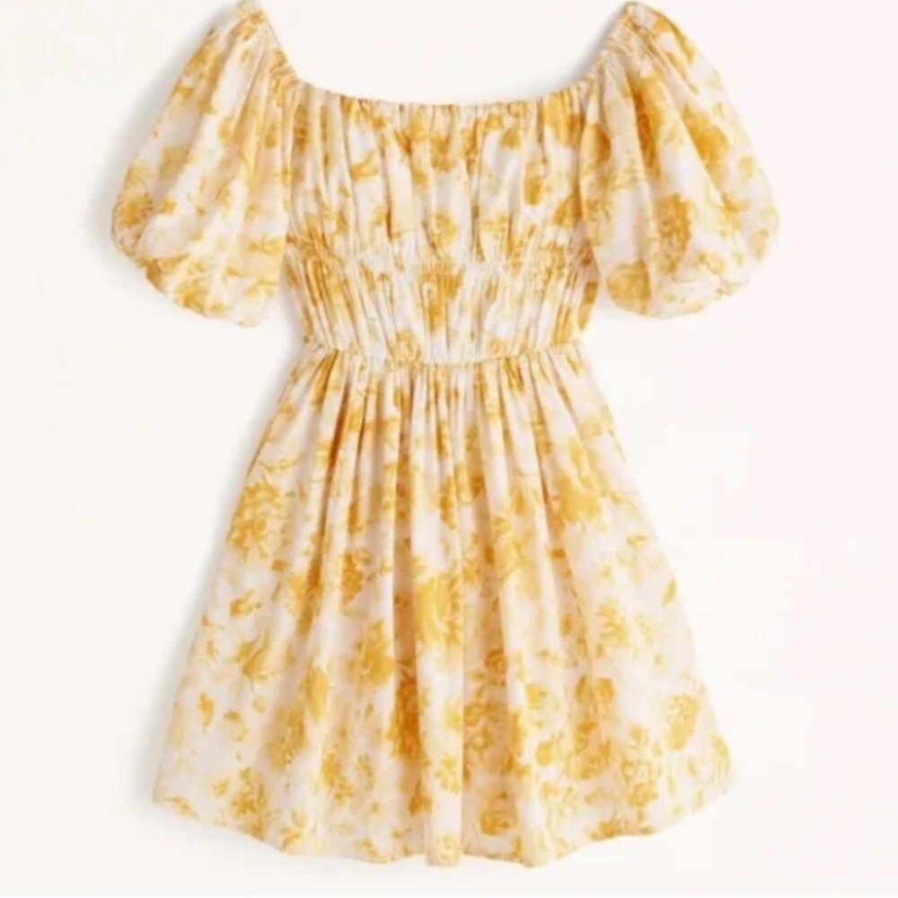 | abercrombie & fitch • yellow ots puff sleeve mini dress • medium | - Picture 11 of 11